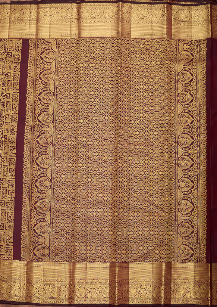 Brown Pure Silk Jaal Saree With Matching Blouse Piece