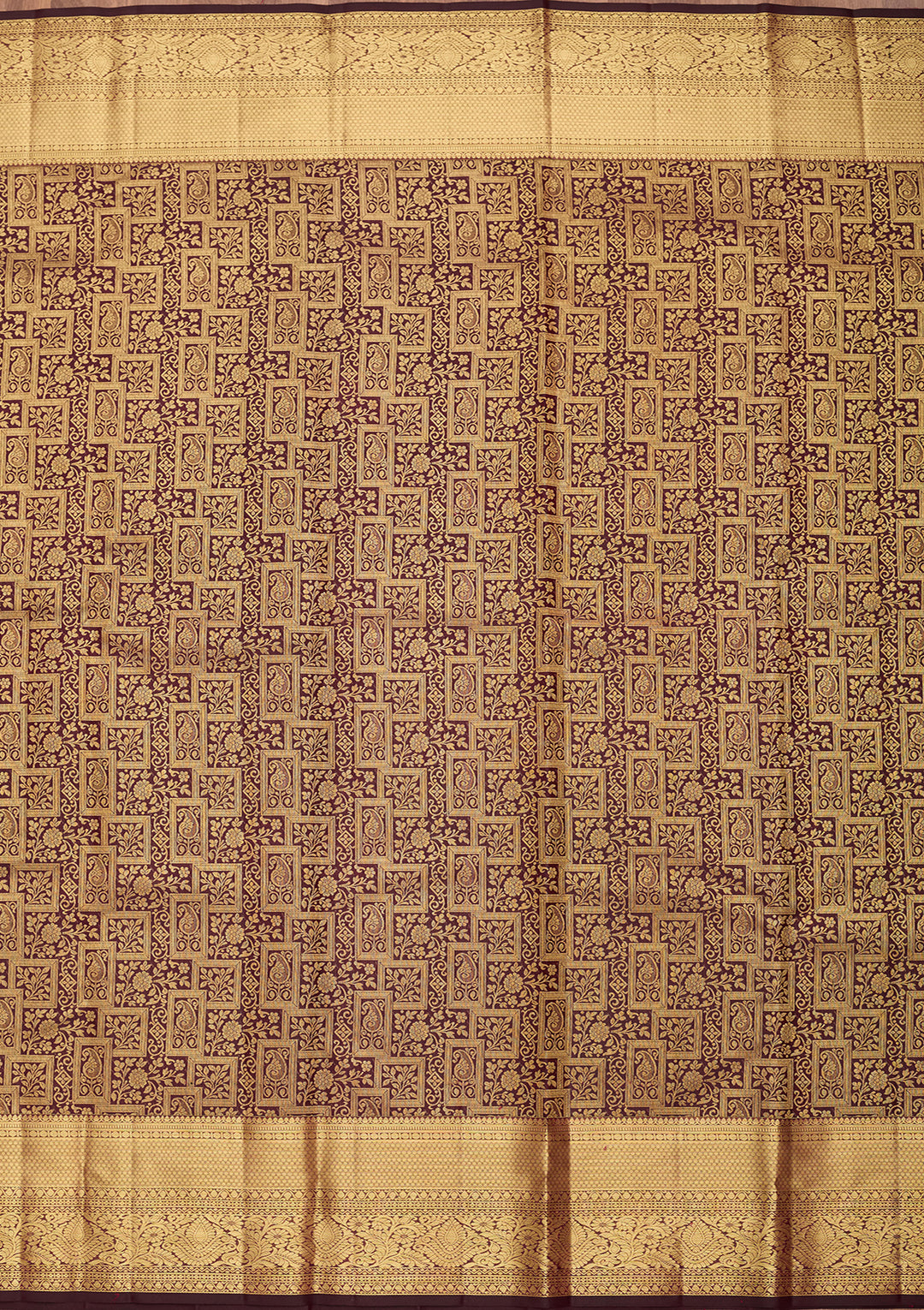 Brown Pure Silk Jaal Saree With Matching Blouse Piece