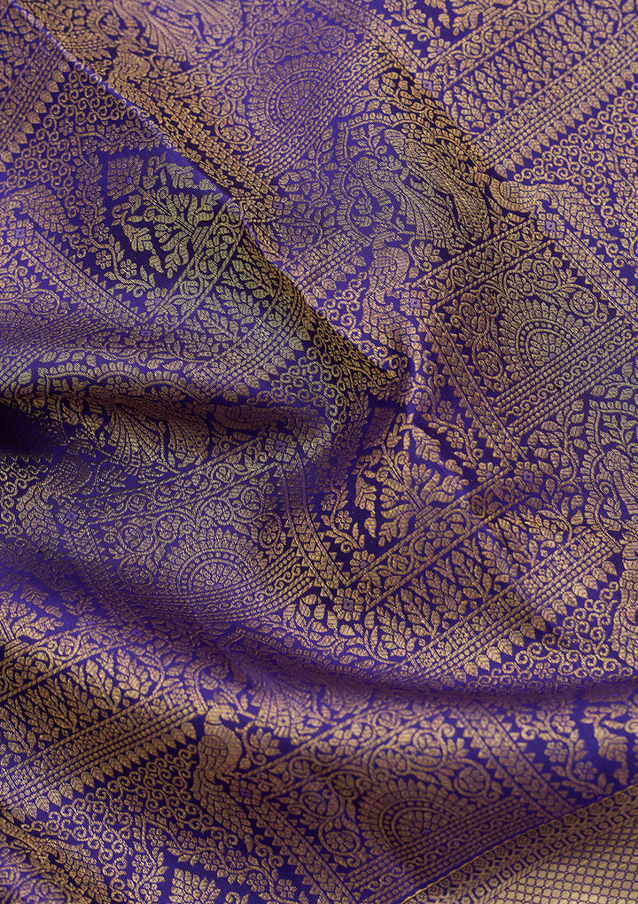 Royal Blue Pure Silk Jaal Saree With Matching Blouse Piece