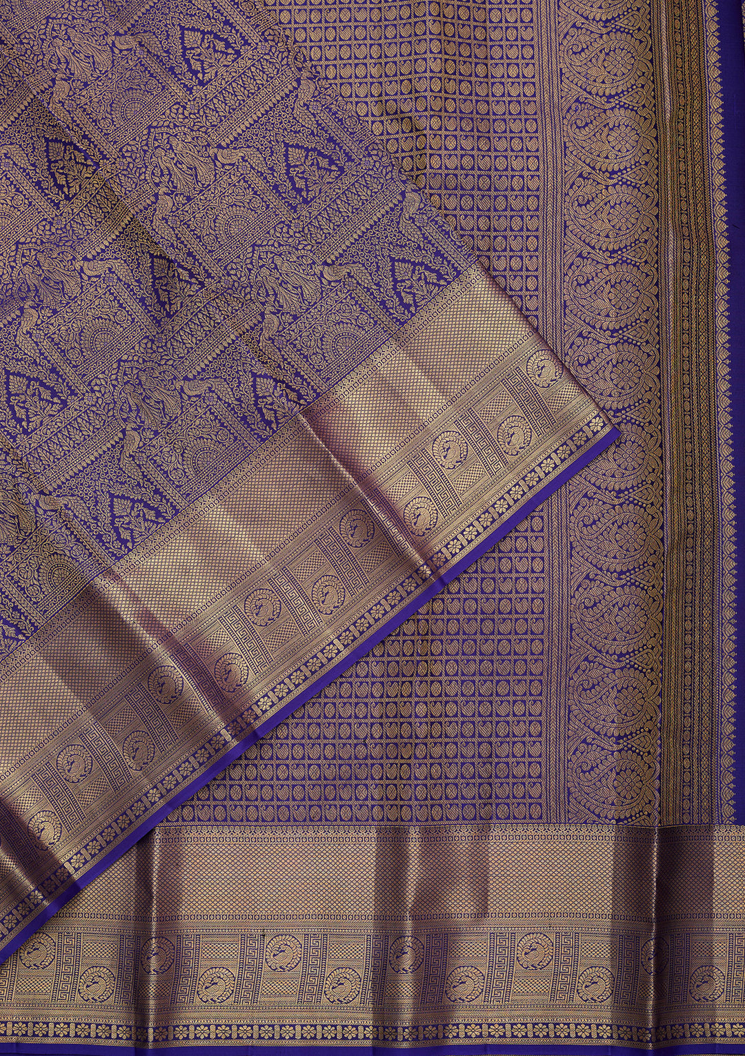 Royal Blue Pure Silk Jaal Saree With Matching Blouse Piece