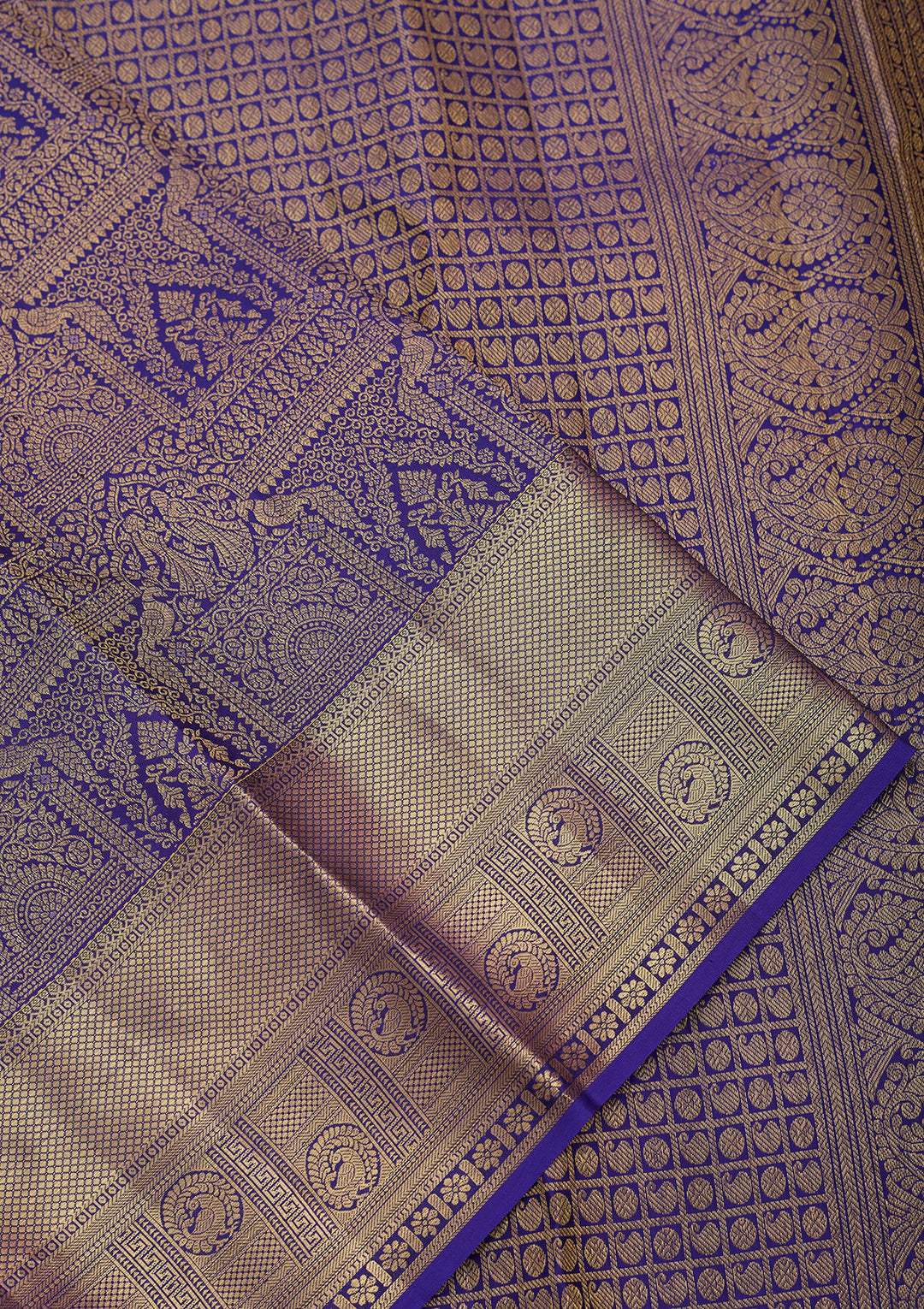 Royal Blue Pure Silk Jaal Saree With Matching Blouse Piece
