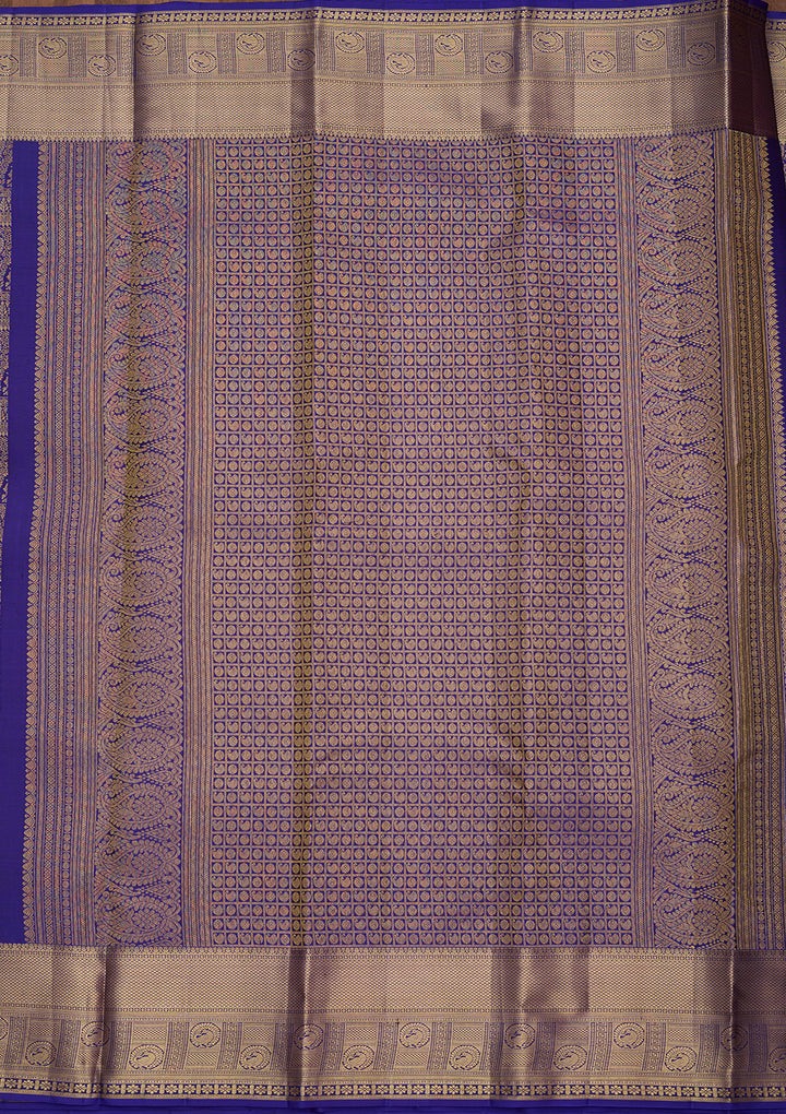 Royal Blue Pure Silk Jaal Saree With Matching Blouse Piece