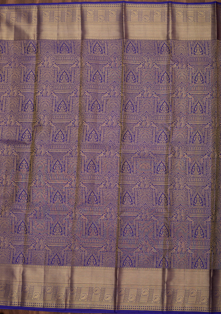 Royal Blue Pure Silk Jaal Saree With Matching Blouse Piece