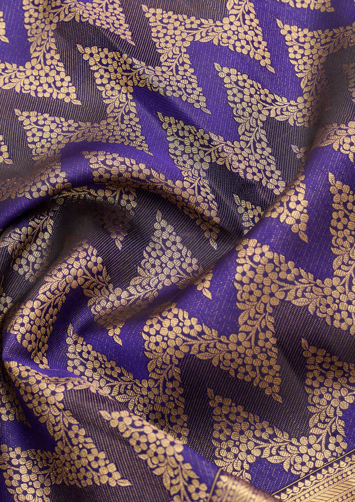 Navy Blue Pure Silk Jaal Saree With Matching Blouse Piece
