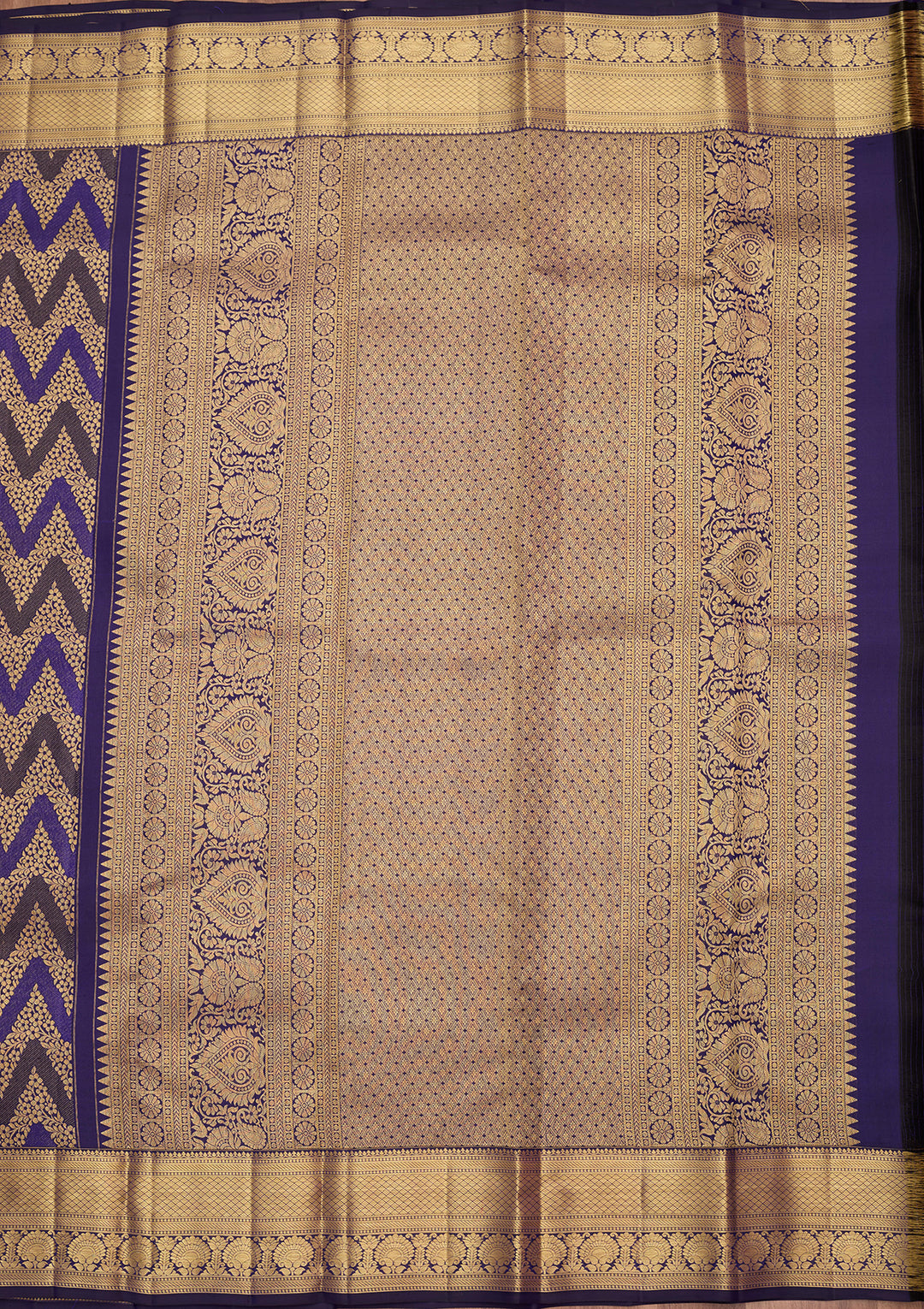 Navy Blue Pure Silk Jaal Saree With Matching Blouse Piece