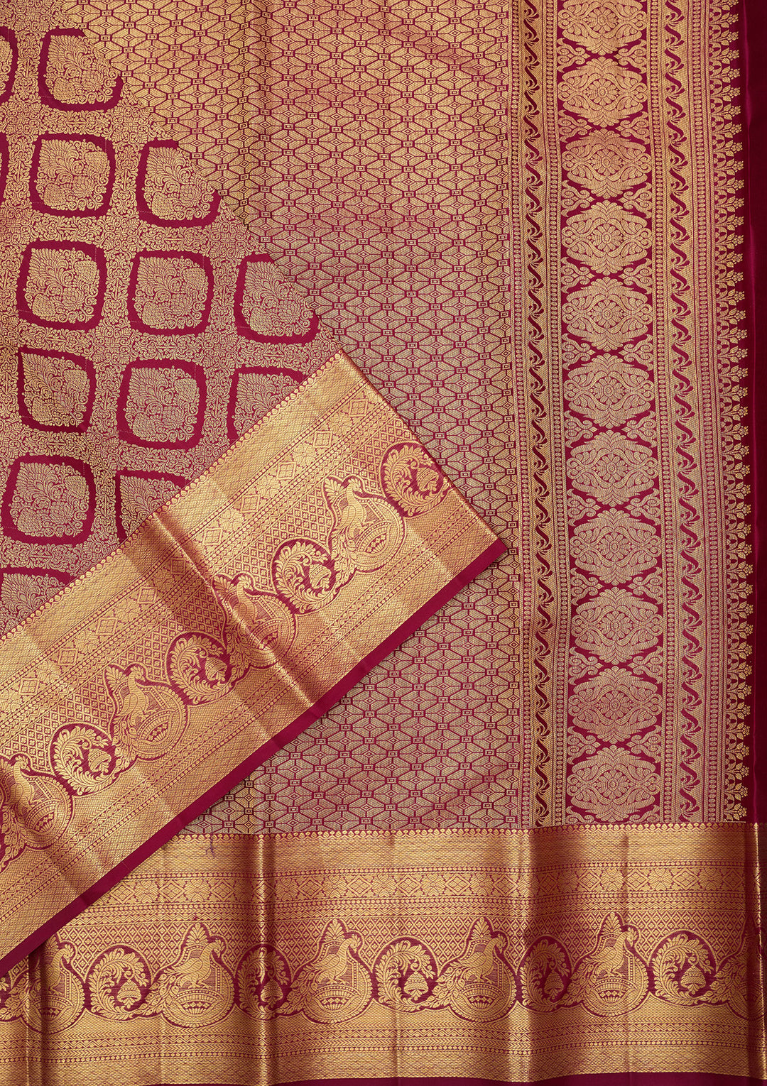 Wine Pure Silk Jaal Saree With Matching Blouse Piece