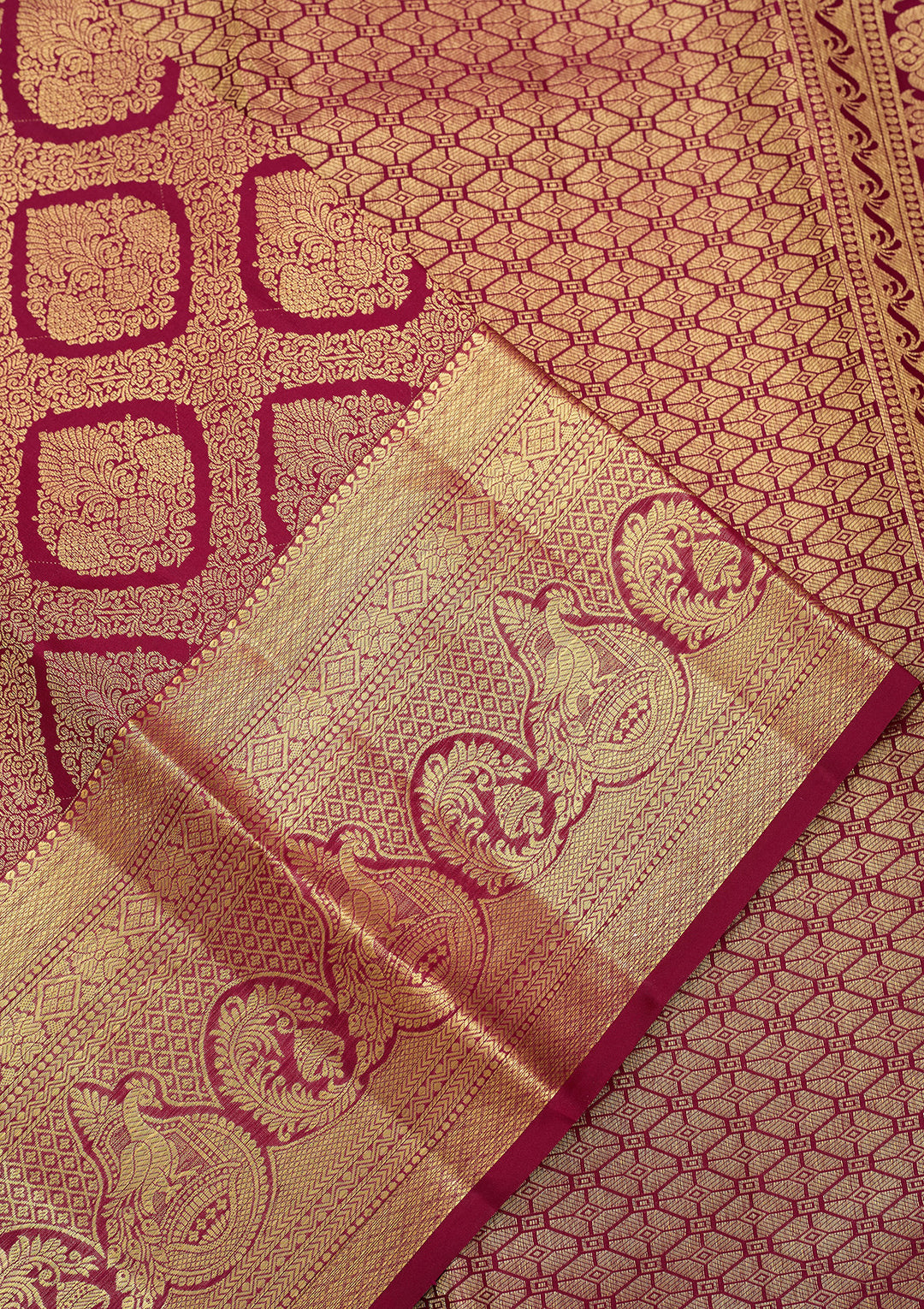 Wine Pure Silk Jaal Saree With Matching Blouse Piece
