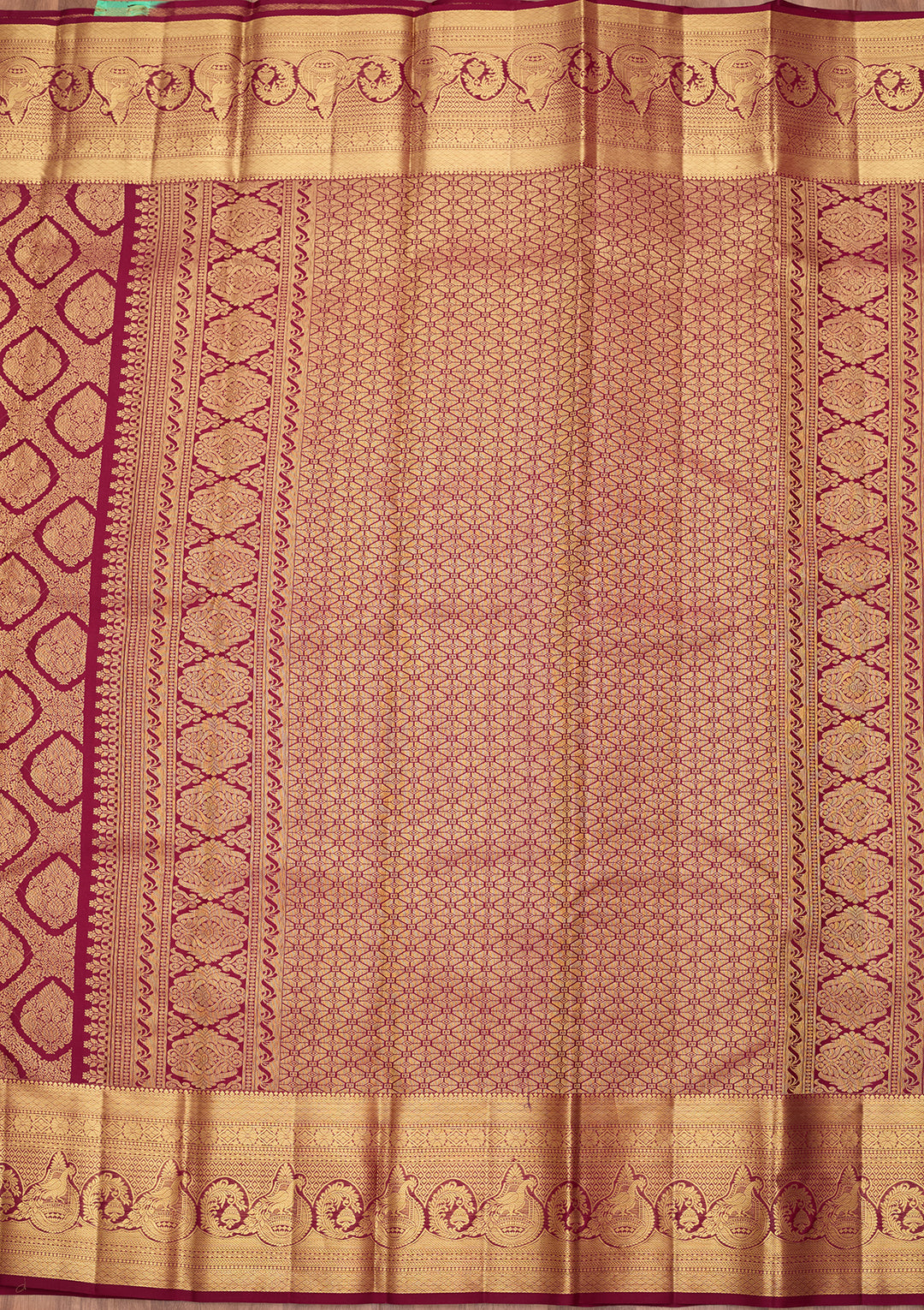 Wine Pure Silk Jaal Saree With Matching Blouse Piece