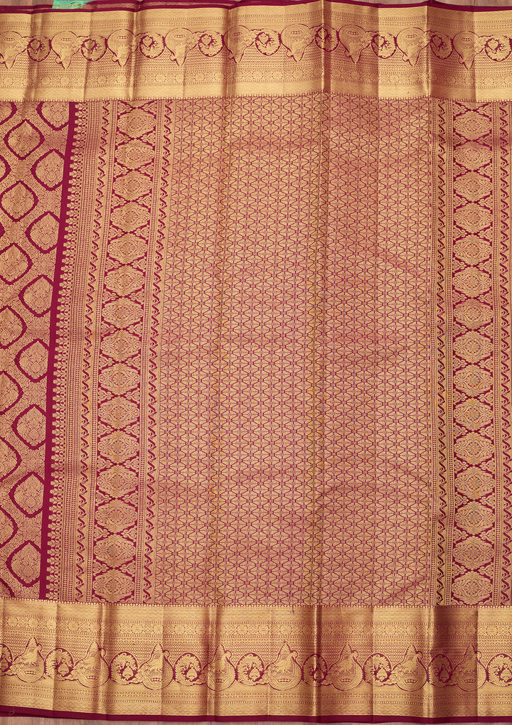 Wine Pure Silk Jaal Saree With Matching Blouse Piece