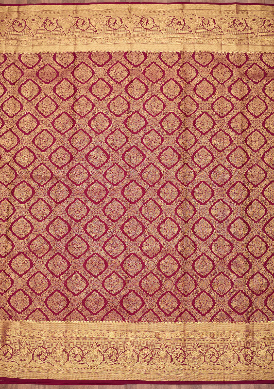 Wine Pure Silk Jaal Saree With Matching Blouse Piece