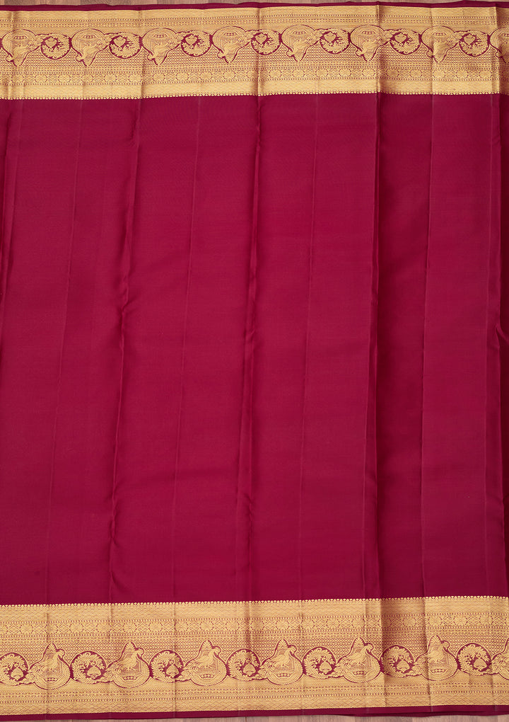 Wine Pure Silk Jaal Saree With Matching Blouse Piece
