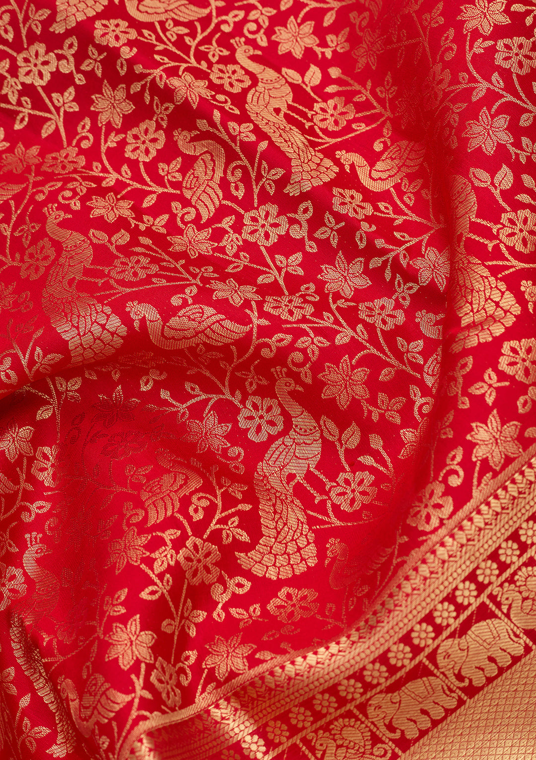 Red Pure Silk Jaal Saree With Matching Blouse Piece