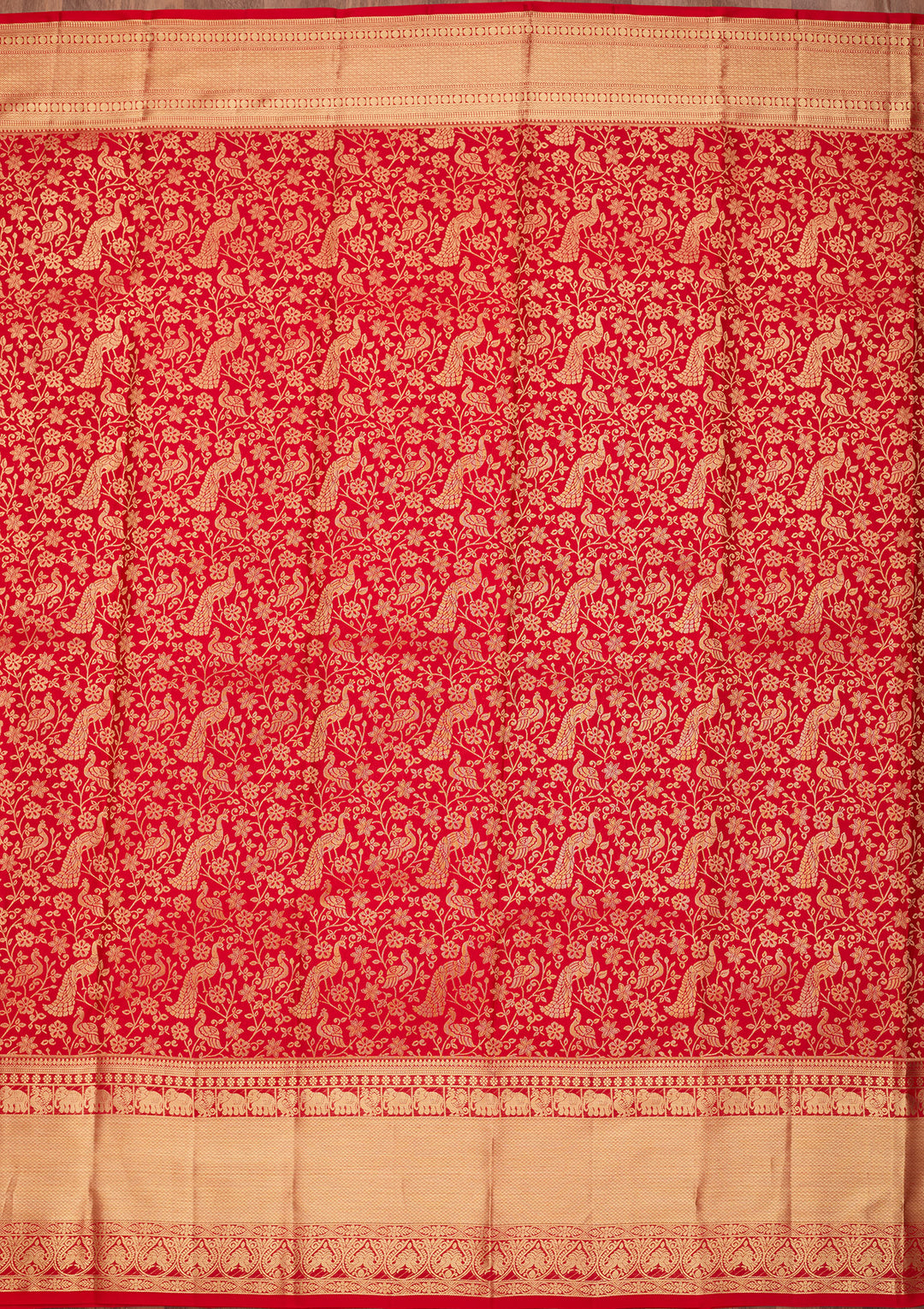 Red Pure Silk Jaal Saree With Matching Blouse Piece