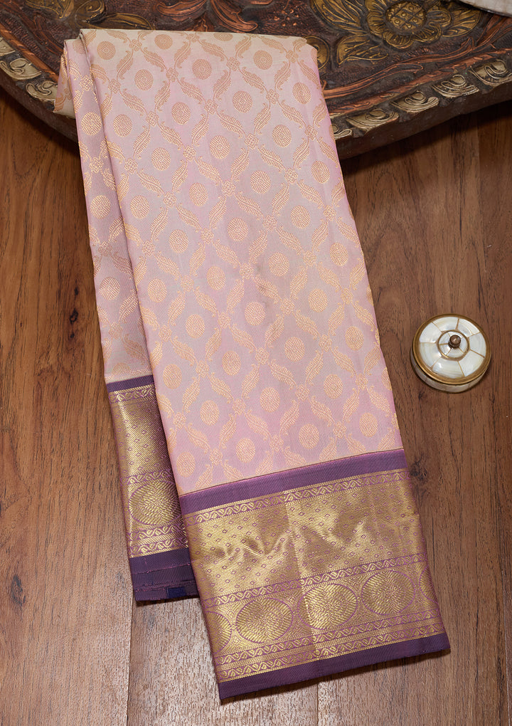 Light Lavender Pure Silk Jaal Saree With Matching Blouse Piece