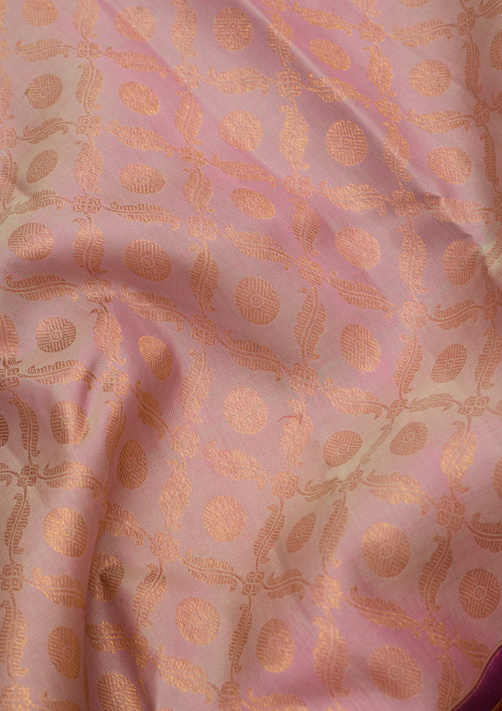 Light Lavender Pure Silk Jaal Saree With Matching Blouse Piece