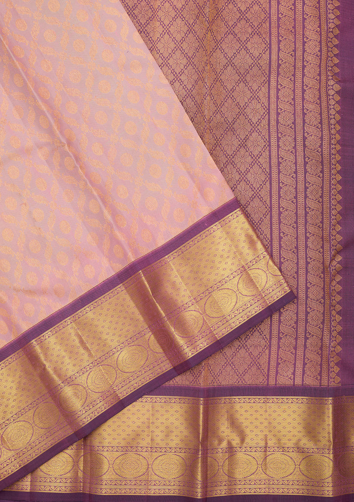 Light Lavender Pure Silk Jaal Saree With Matching Blouse Piece