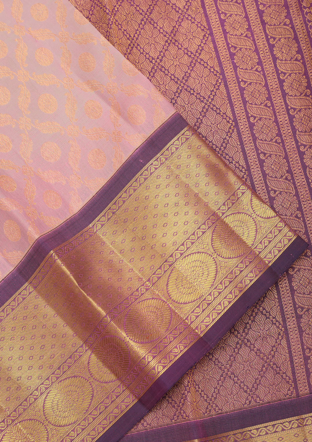 Light Lavender Pure Silk Jaal Saree With Matching Blouse Piece