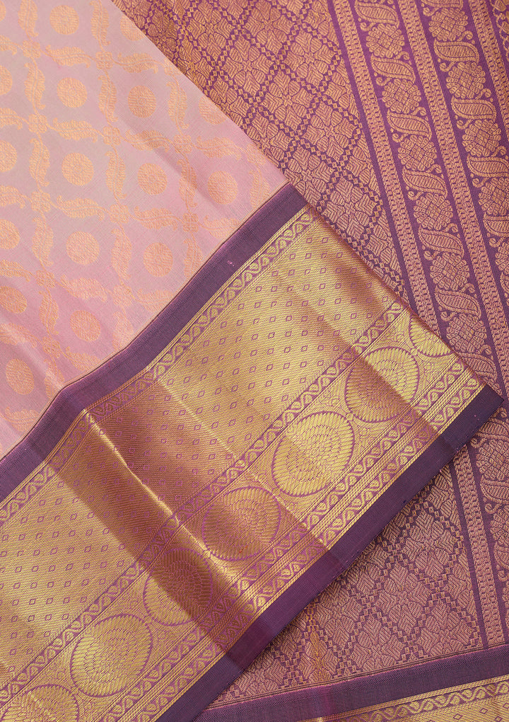 Light Lavender Pure Silk Jaal Saree With Matching Blouse Piece