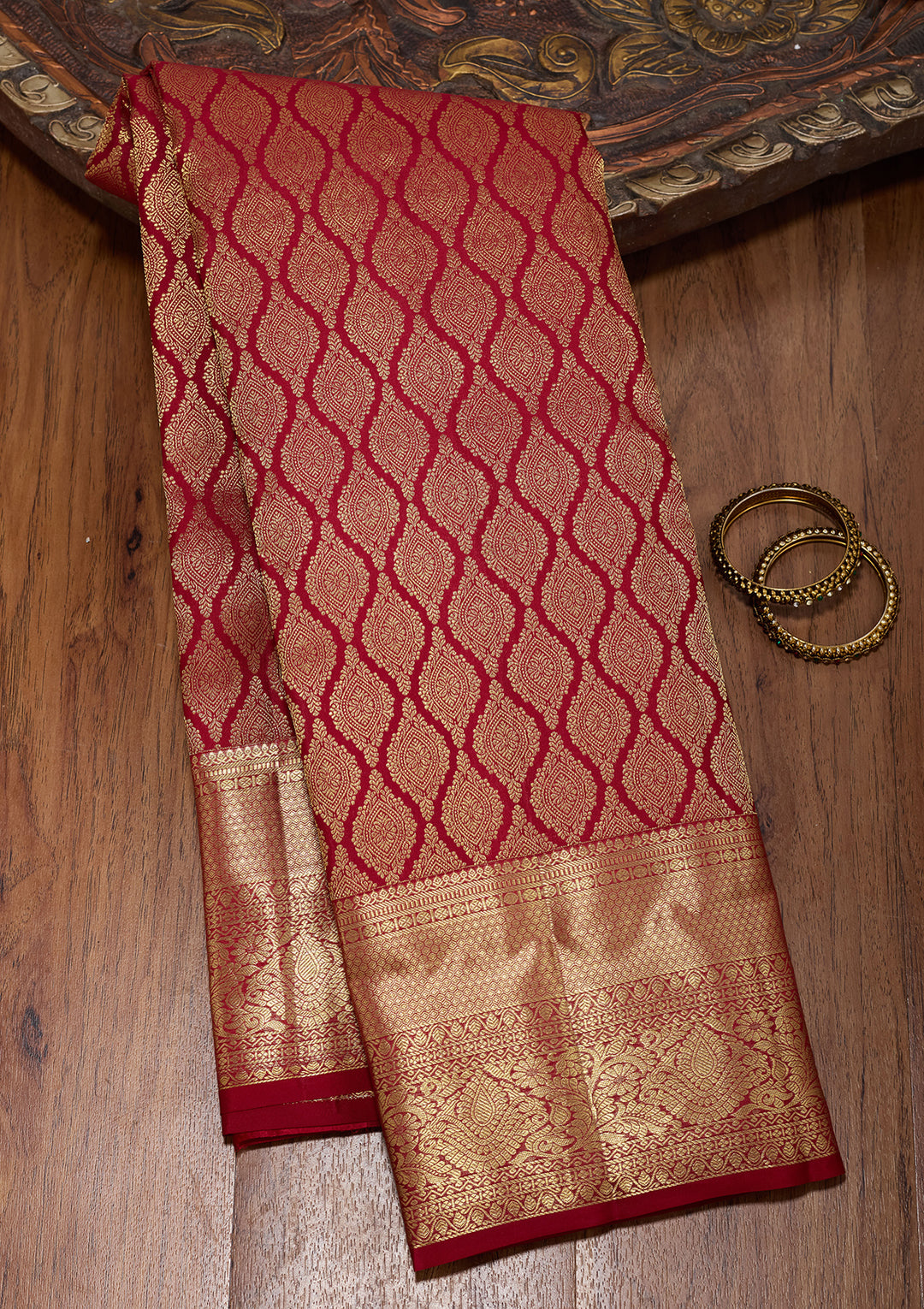 Maroon Pure Silk Jaal Saree With Matching Blouse Piece