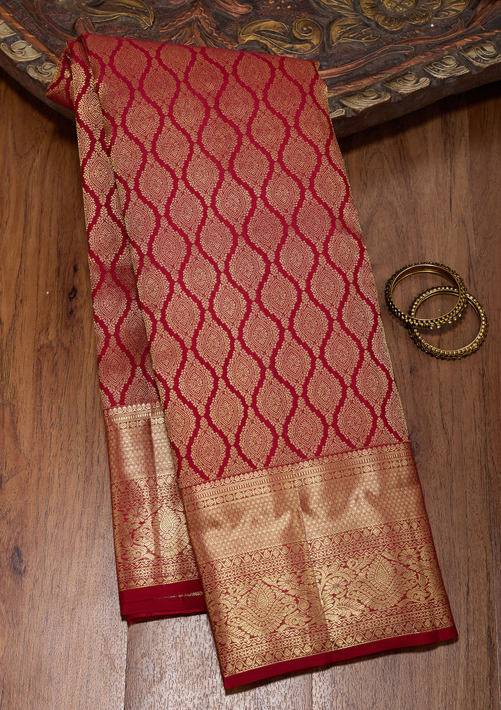 Maroon Pure Silk Jaal Saree With Matching Blouse Piece