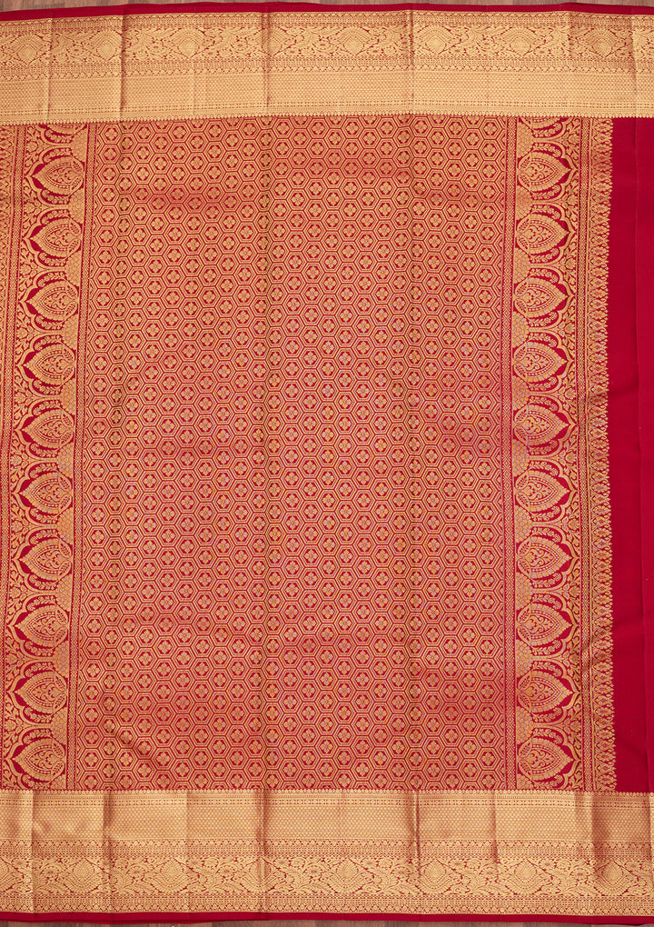 Maroon Pure Silk Jaal Saree With Matching Blouse Piece