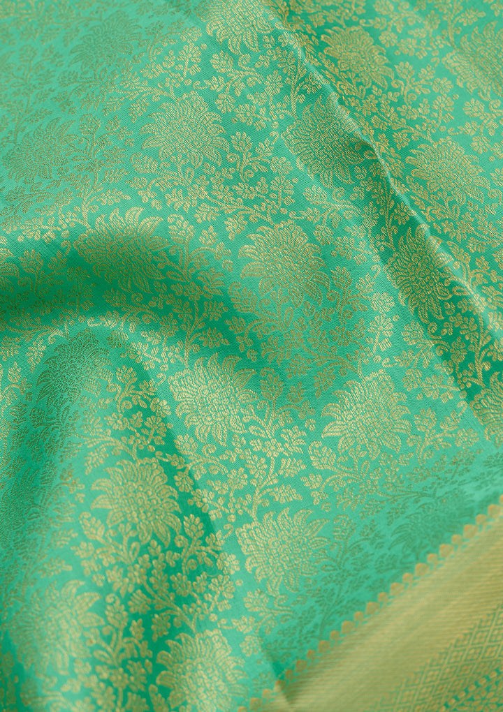 Sea Green Pure Silk Jaal Saree With Matching Blouse Piece