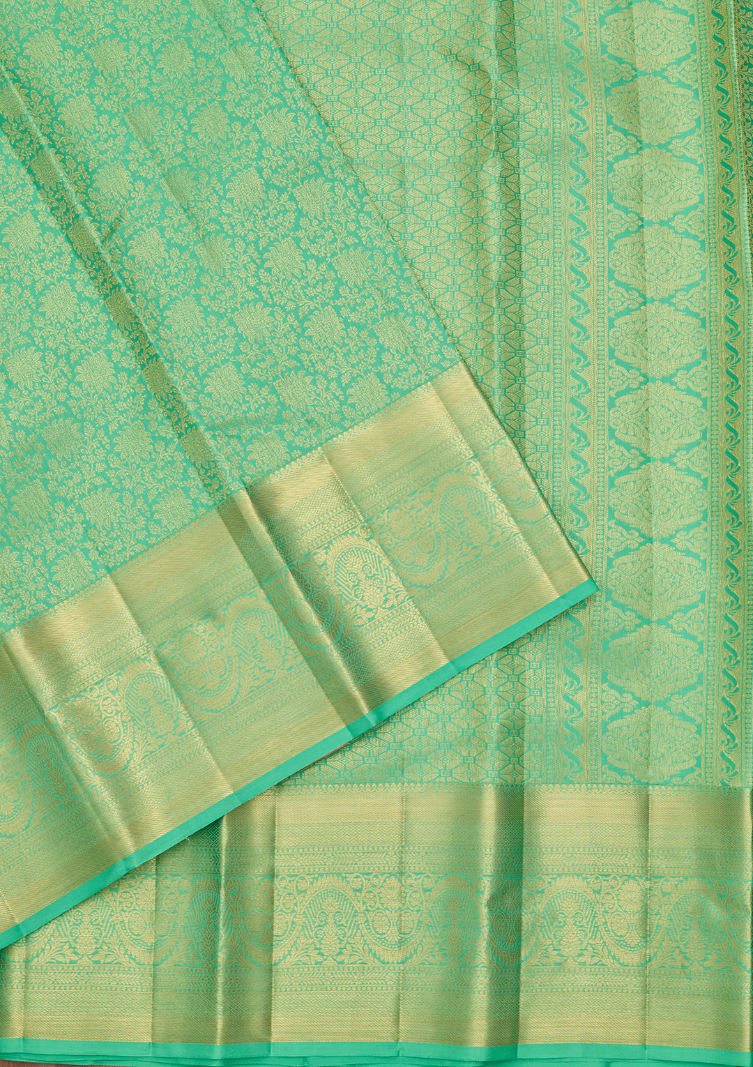 Sea Green Pure Silk Jaal Saree With Matching Blouse Piece