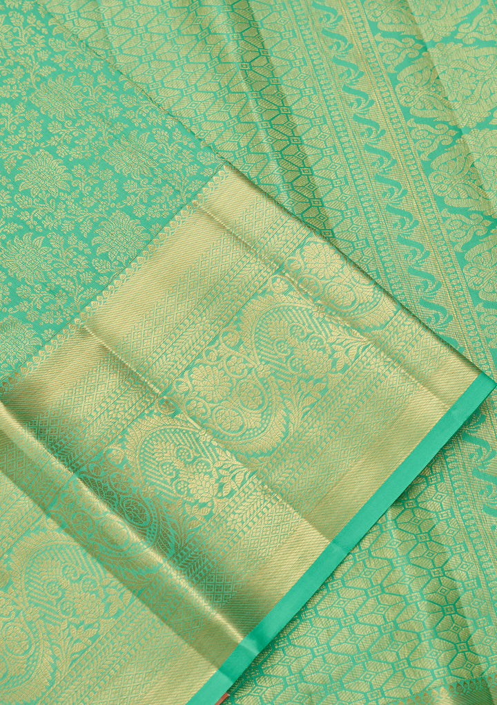 Sea Green Pure Silk Jaal Saree With Matching Blouse Piece