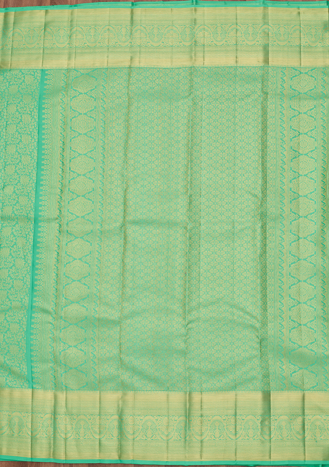 Sea Green Pure Silk Jaal Saree With Matching Blouse Piece