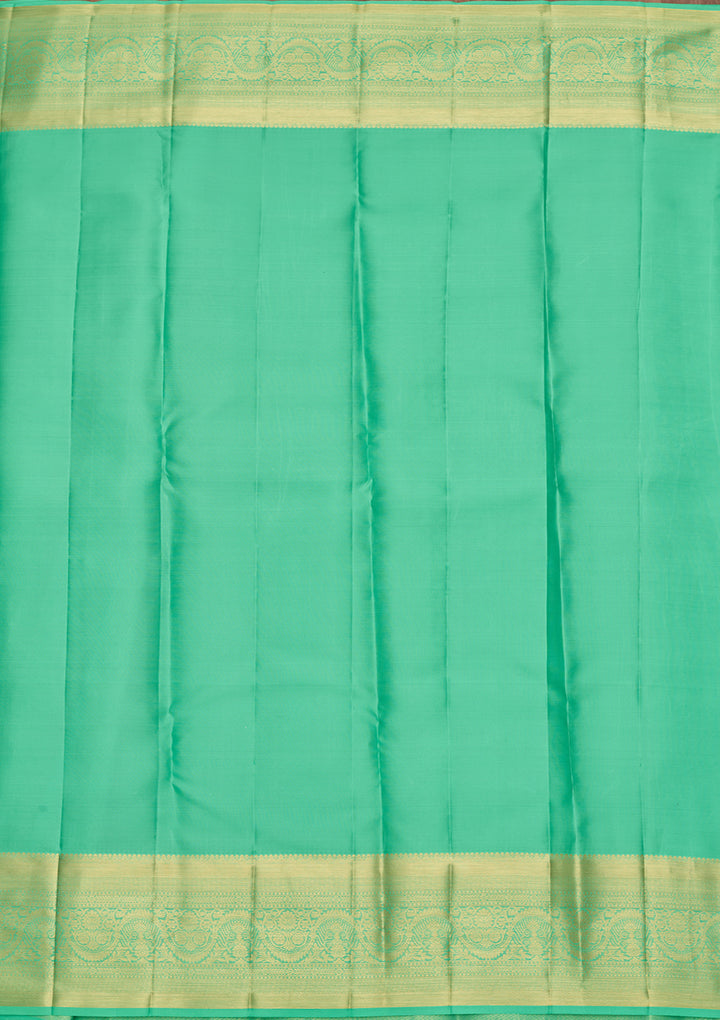 Sea Green Pure Silk Jaal Saree With Matching Blouse Piece