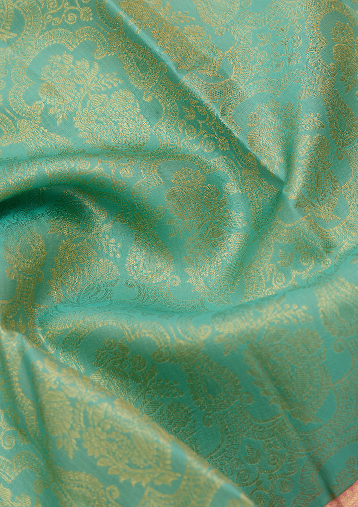 Sea Green Pure Silk Jaal Saree With Matching Blouse Piece