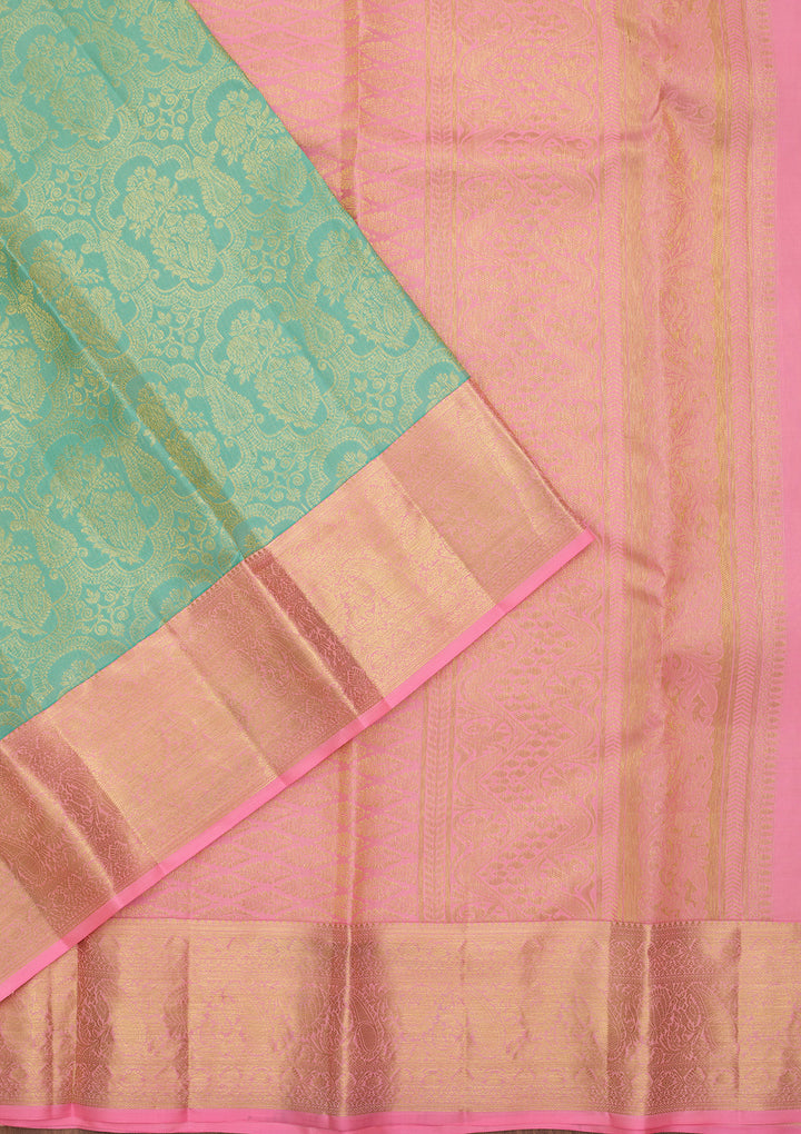 Sea Green Pure Silk Jaal Saree With Matching Blouse Piece