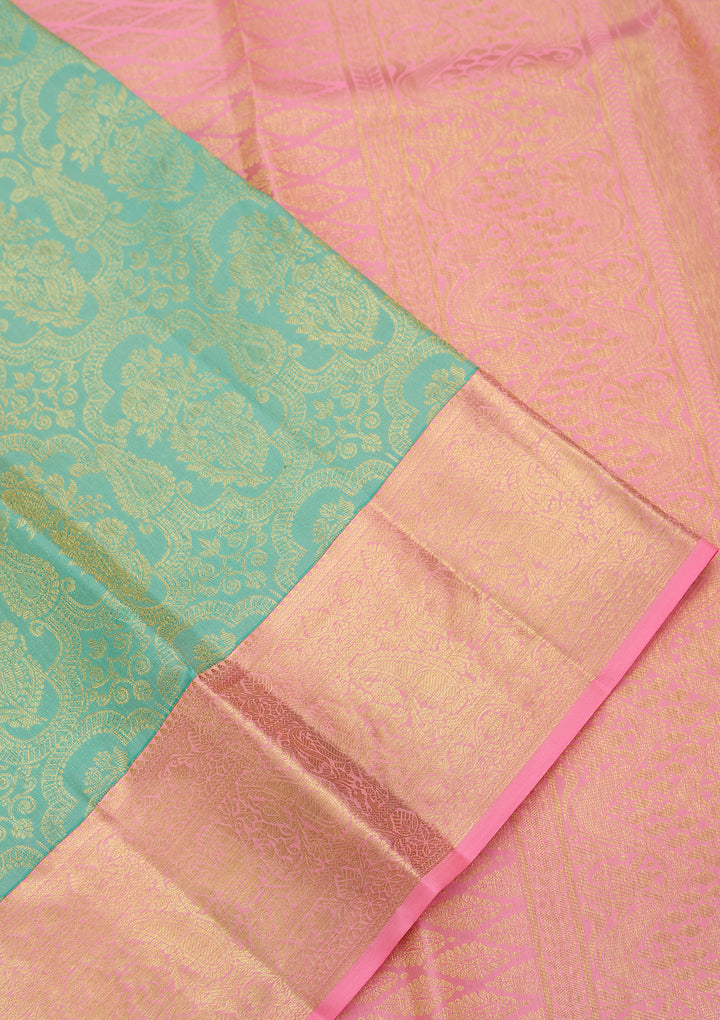 Sea Green Pure Silk Jaal Saree With Matching Blouse Piece