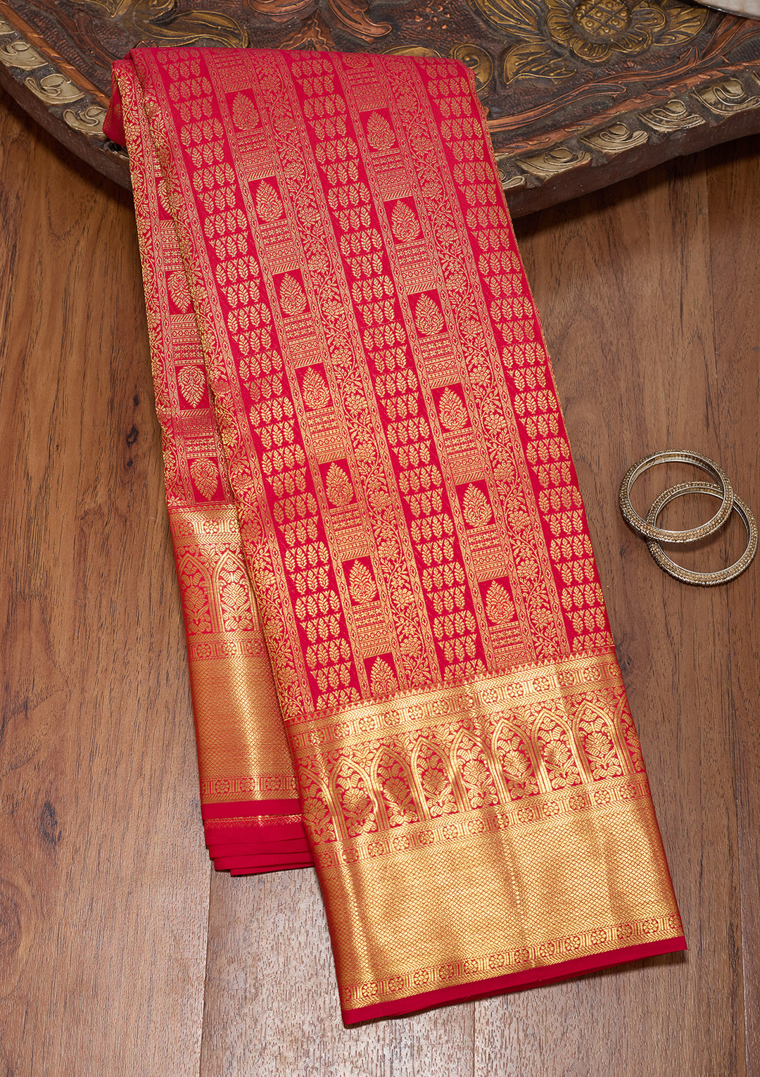 Rani Pink Pure Silk Jaal Saree With Matching Blouse Piece