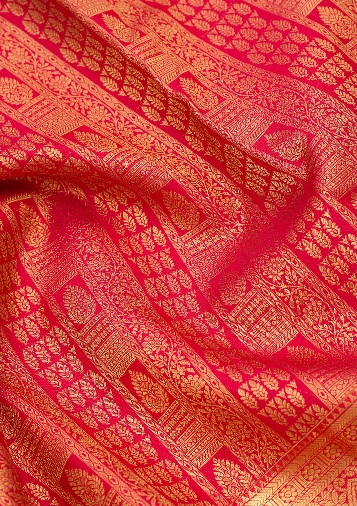 Rani Pink Pure Silk Jaal Saree With Matching Blouse Piece