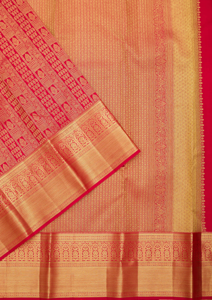 Rani Pink Pure Silk Jaal Saree With Matching Blouse Piece