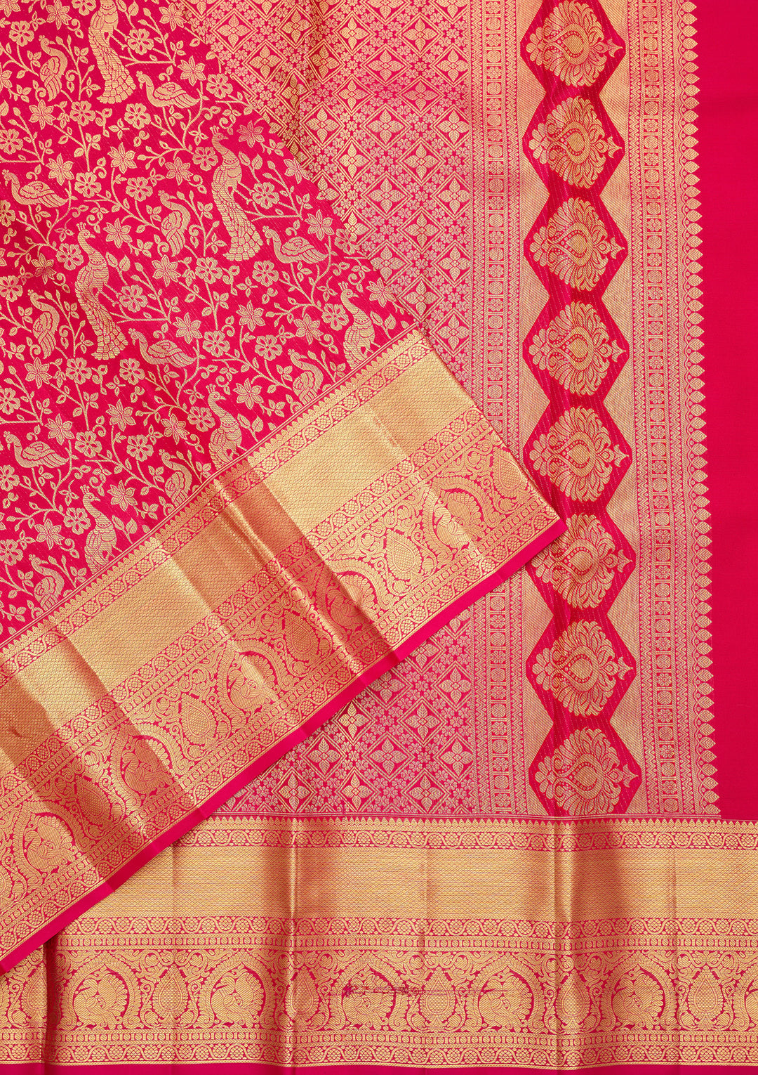 Rani Pink Pure Silk Jaal Saree With Matching Blouse Piece