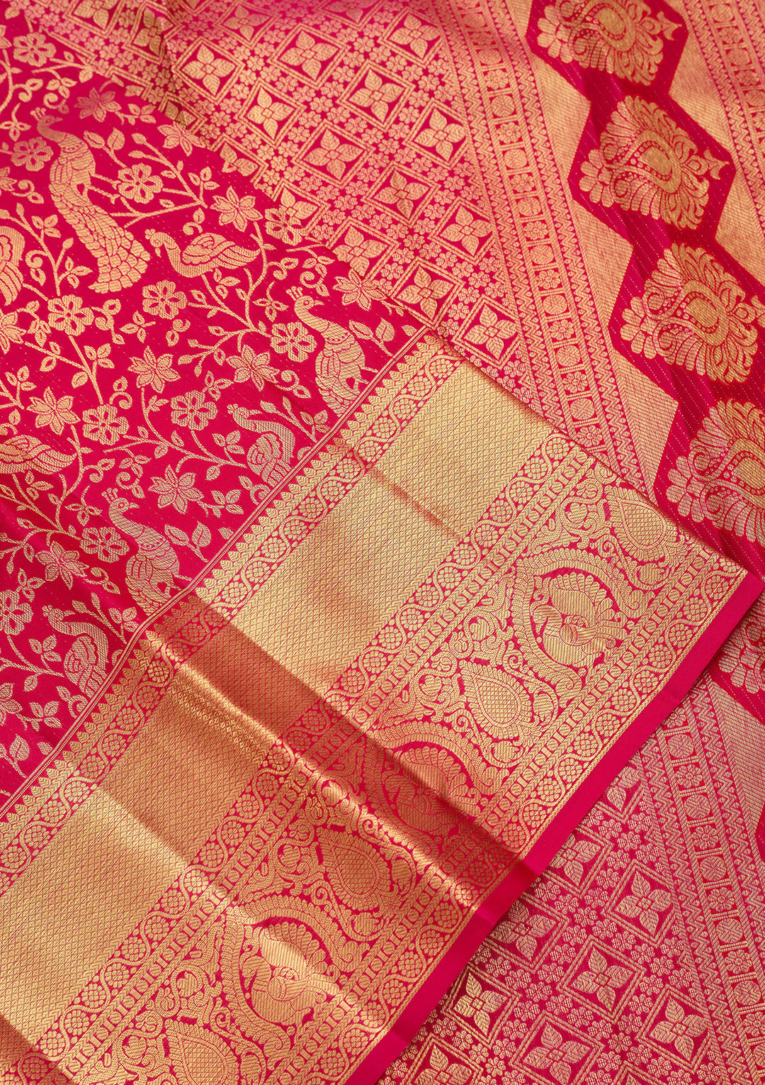 Rani Pink Pure Silk Jaal Saree With Matching Blouse Piece