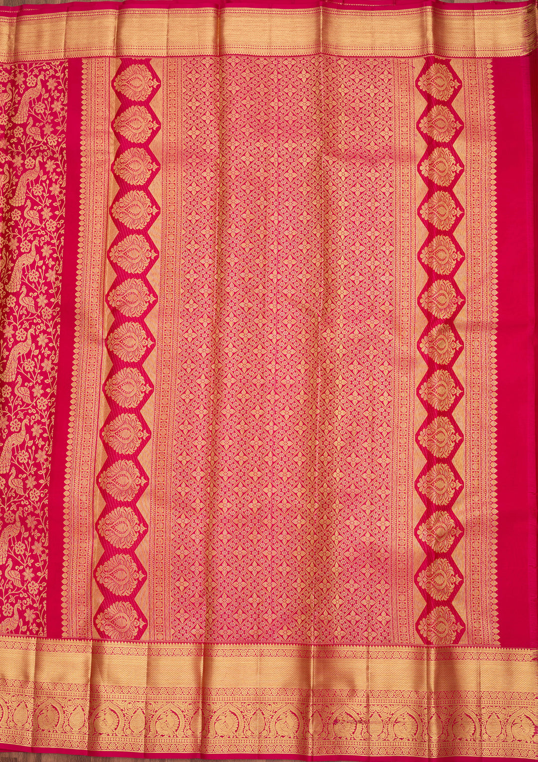 Rani Pink Pure Silk Jaal Saree With Matching Blouse Piece