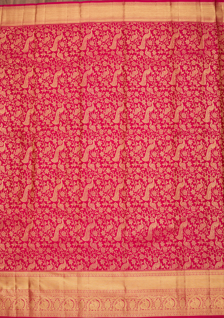 Rani Pink Pure Silk Jaal Saree With Matching Blouse Piece