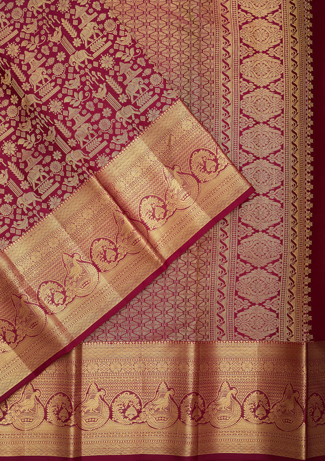 Wine Pure Silk Jaal Saree With Matching Blouse Piece