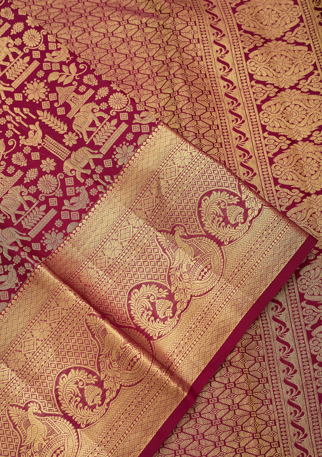 Wine Pure Silk Jaal Saree With Matching Blouse Piece