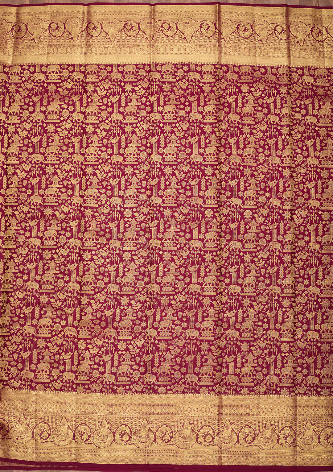 Wine Pure Silk Jaal Saree With Matching Blouse Piece