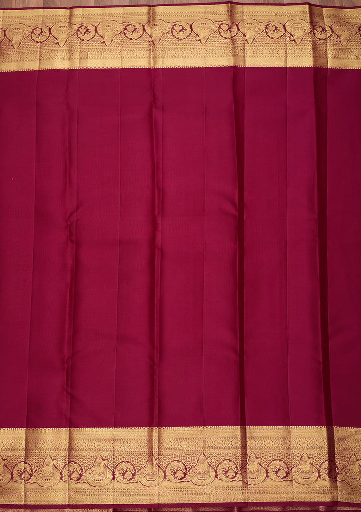 Wine Pure Silk Jaal Saree With Matching Blouse Piece