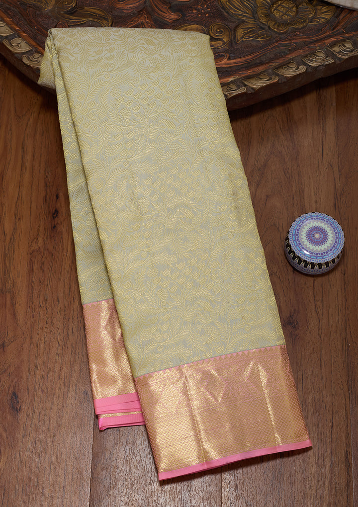 Pista Green Pure Silk Jaal Saree With Matching Blouse Piece