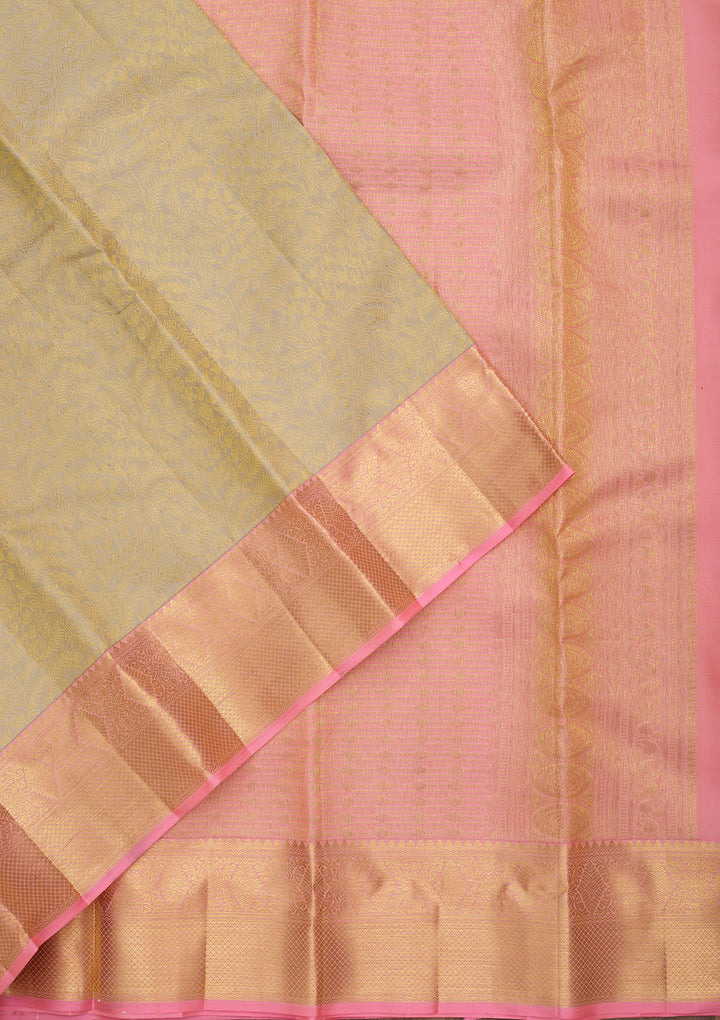 Pista Green Pure Silk Jaal Saree With Matching Blouse Piece