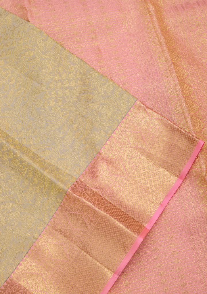 Pista Green Pure Silk Jaal Saree With Matching Blouse Piece