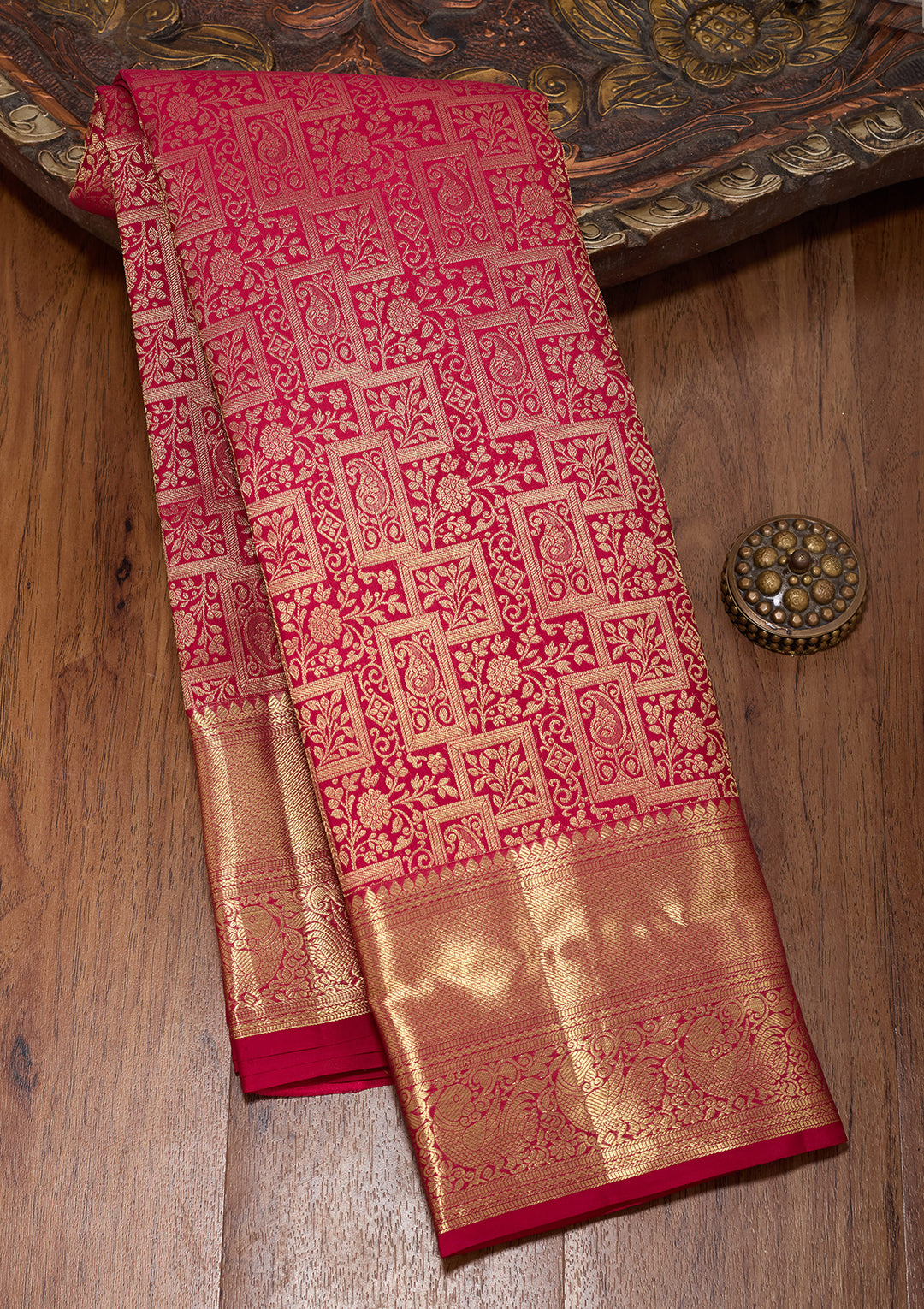 Rani Pink Pure Silk Jaal Saree With Matching Blouse Piece