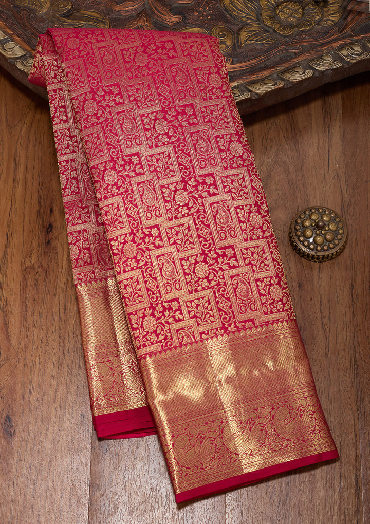 Rani Pink Pure Silk Jaal Saree With Matching Blouse Piece