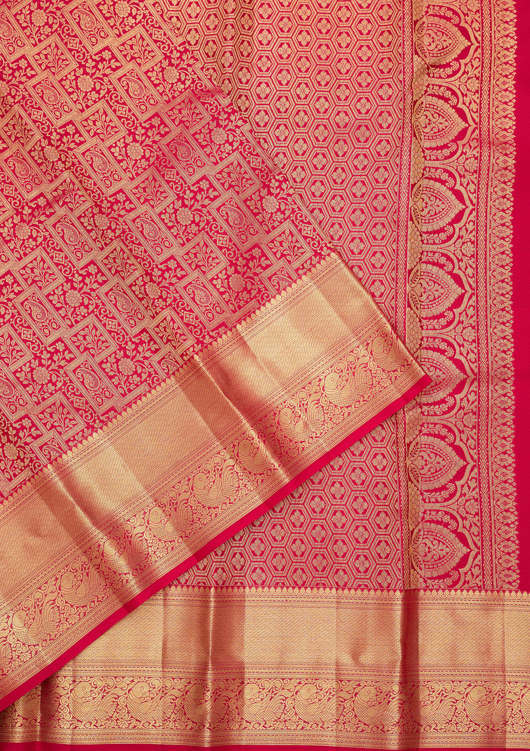 Rani Pink Pure Silk Jaal Saree With Matching Blouse Piece